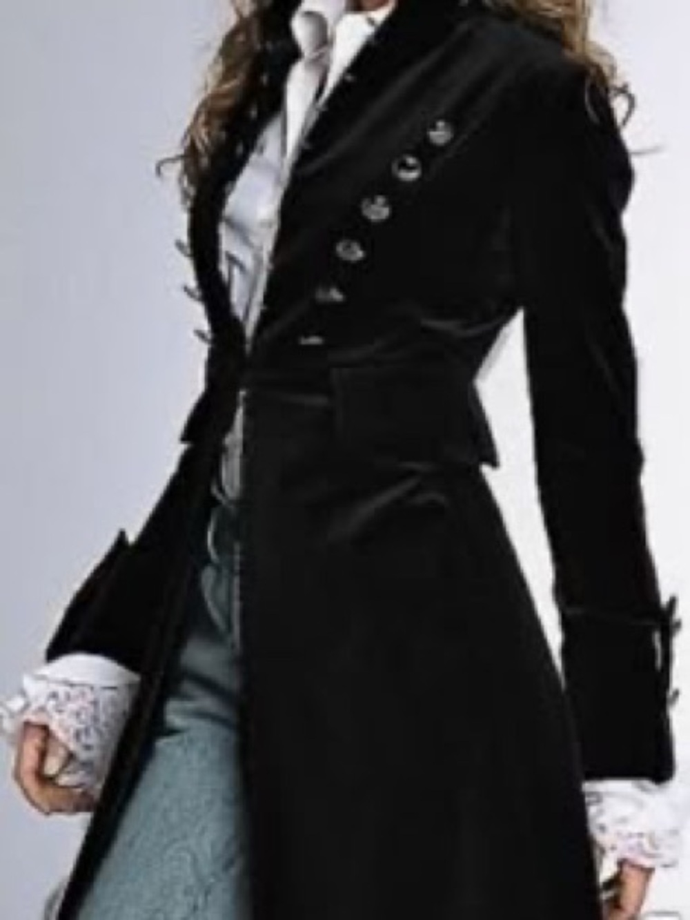 Vintage Steampunk Goth Black Velvet Military Jacket Sz 6